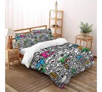 Colorful Graffiti Quilt Cover Set 3D Printed Bedspread Bedroom Collection with 2 Pillowcases Graffiti with Zipper Closure Soft Microfiber Bedding Quilt Cover Double for Teens And Adults Double（200x200