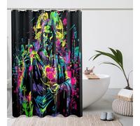 Colorful Graffiti-Style Jesus Shower Curtain, Neon Sacred Heart Spring Urban Retro Art for Modern Bathroom Decor, Waterproof Fabric with Hooks 62x72 Inch
