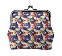 Colorful Graffiti Wolf Head Print Coin Purse for Women, Kiss-lock Change Purse Wallets, Small PU Leather Coin Purses