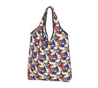 Colorful Graffiti Wolf Head Print Reusable Grocery Bags Shopping Bags - Foldable Grocery Bag Tote Bag with Handles, Black, 1 PCS