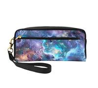 Colorful Graphics Universe Space Printed Leather Makeup Bags with Wrist Strap Portable Travel Toiletry Bag Cosmetic Organizer Bag for Women