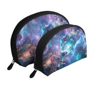 Colorful Graphics Universe Space Printed Makeup Bags 2-Piece Portable Shell Travel Toiletry Bag Cosmetic Organizer Bag for Women