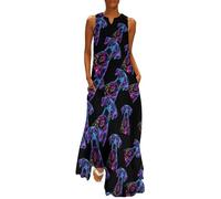 Colorful Great Dane Dog Womens Maxi Dresses Boho Floral Sleeveless Ankle Length Flowy Long Dress with Pockets 5XL