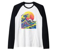 Colorful Great Wave with Mt Fuji Japanese Japan Art Raglan Baseball Tee