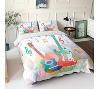 Colorful Guitar Duvet Cover Sets Single 3D Printed Microfiber Melody Music Bedding Set Ultra-Soft Quilt Cover 150 x 200 cm with Zipper Closure and 2 Pillowcases 50x75 cm a.1712