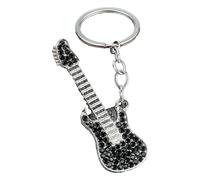 Colorful Guitar Key Chain Rhinestone Creative Music Pendant, Black Rhinestone, S