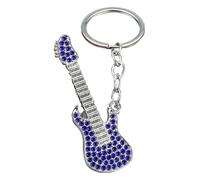 Colorful Guitar Key Chain Rhinestone Creative Music Pendant, Blue Rhinestone, S