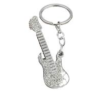 Colorful Guitar Key Chain Rhinestone Creative Music Pendant, Clear Rhinestone, S