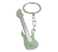 Colorful Guitar Key Chain Rhinestone Creative Music Pendant, Green Rhinestone, S