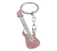 Colorful Guitar Key Chain Rhinestone Creative Music Pendant, Pink rhinestones, S