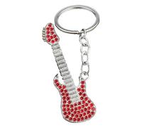 Colorful Guitar Key Chain Rhinestone Creative Music Pendant, Red Rhinestone, S
