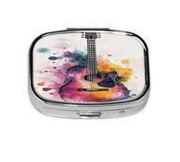 Colorful Guitar Painting Pattern Pill Case Pill Box Travel Pill Organizer Small Square Medicine Box for Purse & Pocket Gifts
