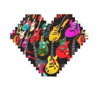 Colorful Guitar Print Art Brick Puzzle Heart Shaped DIY Building Blocks Set 3D Jigsaw Home Decor 82 Pieces