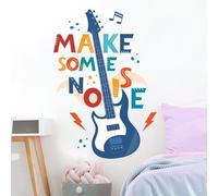 Colorful Guitar Wall Stickers, Inspirational Make Some Noise Quote Decals, Vibrant Music-Themed Wall Art for Living Room, Bedroom, Music Studio, and Kids' Room Decor, Self-Adhesive Vinyl