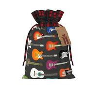 Colorful Guitars Christmas New Year Candy Gift Bags M Size Drawstring Bags for Kids Xmas Holiday Xmas Eve Presents