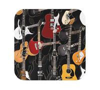 (Colorful Guitars) Leather Coaster Set Of 6 Premium Square Drink Coasters For Home Office Restaurant Bar
