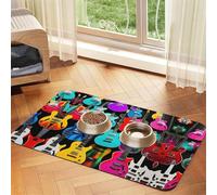 Colorful Guitars Print Cat Food Mat Pet Feeding Mat for Floor Pet Supplies Dog Water Bowl Mat Dog Essentials