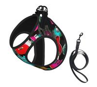 Colorful Guitars print Dog Harness and Leash Set, Reflective Adjustable Puppy Vest for Small Medium Large Dogs, Cats