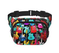 Colorful Guitars Print Square Waist Purse Double Layer Fanny BagTrendy Travel Waist Bag for Men and Women, Black, One Size