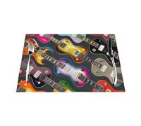 Colorful Guitars Printed Placemats Set of 4 PCS - Heat Resistant Non-Slip Woven Table Mats, Washable Kitchen Place Mats for Indoor & Outdoor