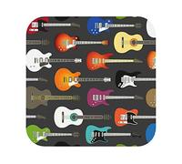 Colorful Guitars printed PVC Coaster Set of 6, Table Coaster Drink Coffee Coasters - Square 6 Pieces