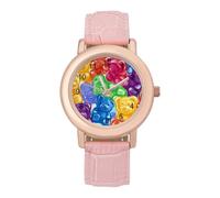 Colorful Gummy Bears Candy Women's Wrist Watch Fashion Wristwatches with Pink Strap Gifts for Women Mother Wife Birthday