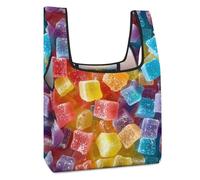 Colorful Gummy Candy Funny Reusable Grocery Bag Printed Fold-able Shopping Bags Washable Tote Lightweight Storage Pouch with Handle