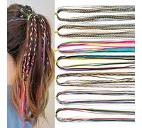 Colorful Hair Tinsel Strands, 67 Pcs Tinsel Extensions Party Highlights Glitter Hair Thread Yarn Braiding Wire Ribbon for Girls Women