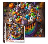 Colorful Halloween Cake 1000 Piece Puzzle for Adults Students 20×27 Inches Spooky Cute Ghosts Pumpkins Candy Jigsaw Creative Fall Decor Fun Gift for Relaxing Indoor Activity Family Challenge