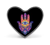 Colorful Hamsa Hand Mandala Spiritual Eye Badge Heart Shape Cute Brooch Pins Button Badges for Backpack Jackets Hats Decor
