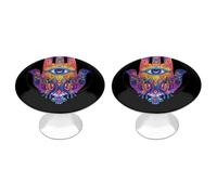Colorful Hamsa Hand Mandala Spiritual Eye Cabinet Knobs Stainless Steel Round Drawer Pulls for Wardrob Doorknob