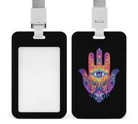 Colorful Hamsa Hand Mandala Spiritual Eye ID Badge Holder with Lanyard Name Card Holders for Nurse Teacher Officer