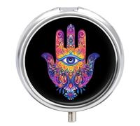 Colorful Hamsa Hand Mandala Spiritual Eye Pill Box 3 Compartment Small Portable Medicine Case Pill Organizer for Pocket Purse
