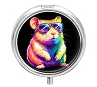 Colorful Hamster Glasses Pill Organizer Round Pill Box Travel Pill Case Medicine Organizer for Pocket Purse