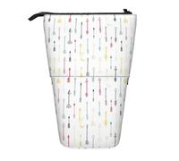 Colorful Hand Drawn Art with Boho Style Arrows Print Telescopic Standing Pencil Bag/Stand Up Stationery Bag/Makeup Bag/Storage Case