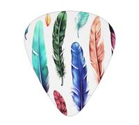 Colorful Hand Drawn Feathers On White 12 Pack Guitar Plectrums With Storage Case, 0.46/0.71/0.96mm, Including Thin, Medium Thick Guitar Plectrums For Electric Guitars Bass Ukulele