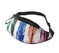 Colorful Hand Drawn Feathers On White Fanny Pack for Men Women, Fashion Festival Fanny Pack, Travel Sport Walking Waist Bag