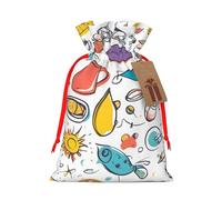 Colorful Hand Drawn Feathers On White Print Christmas Drawstring Gift Bags With Cards For Xmas Party Decorations Holiday