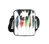 Colorful Hand Drawn Feathers On White Print Clear Pvc Waterproof Tote Transparent See Through Lunch Handbag,Travel Toiletry Bag,Women Men Work Shopping
