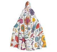 Colorful Hand Drawn Feathers On White Print Halloween Hooded Cloak Medieval Renaissance Style Costume Unisex Wizard Role Play