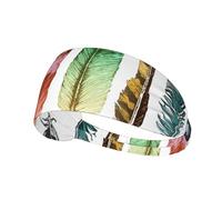 Colorful Hand Drawn Feathers On White Print Sports Headbands For Men Women, Moisture Wicking Sweat Band Elastic Wide Hair Bands,For Running, Cycling, Basketball, Gym Exercise, Football