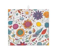 Colorful Hand Drawn Feathers On White Print Upgrade Draining Mat, Soft Polyester Dish Drying Mat for Kitchen Drainers for Kitchen Utensils