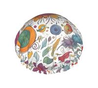 colorful Hand Drawn Feathers On White print Women's shower cap Reusable elastic shower cap Double-layer hair cap Shower cap