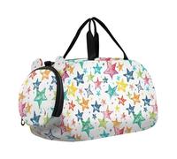 Colorful Hand Drawn Stars Gym Duffel Bag with Shoes Compartment Multifunctional Weekend Overnight Carry on Bag for Beach Swim Bags Pool Sports