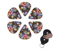 Colorful Hand Painted Easter Eggs Guitar Picks 6 Pack, 0.71mm Thickness Celluloid Bass Pick with Leather Guitar Pick Holder Keychain Abstract Art Pics Plectrum for Acoustic Electric Guitar