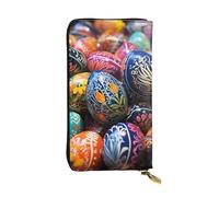 Colorful Hand Painted Easter Eggs Leather Wallet RFID Blocking Credit Card Case Large Capacity Money Organizer with Zipper Pocket - Slim Minimalist Cash Wallet for Men Women Phone Clutch Gift