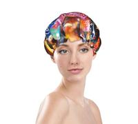 Colorful Hand Painted Easter Eggs Shower Cap for Women Reusable Bath Cap Upgrade Double Layers Bathing Hat Waterproof Elastic Bath Hair Caps for Women Ladies Spa Salon Hair Bath Hat
