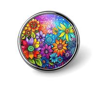 Colorful Hand-painted Flowers Lapel Pin Brooches Round Fashion Brooch Pin Cute Button Badges Alloy Button Pins Enamel Pins Metal Pinback for Hat Shirt Clothing Bags