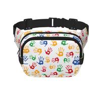 Colorful Hand Shapes Rainbow Square Double-Layer Waist Bag Mini Adjustable Waist Belt Bag Exercise Running Travel Hiking, Black, One Size