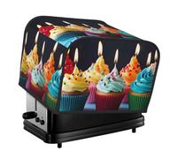 Colorful Happy Birthday Cupcakes 4 Slice Toaster Covers Dustproof Splash-Proof Bread Machine Cover Fingerprint Protectors Small Washable Kitchen Appliance Cover Universal Size